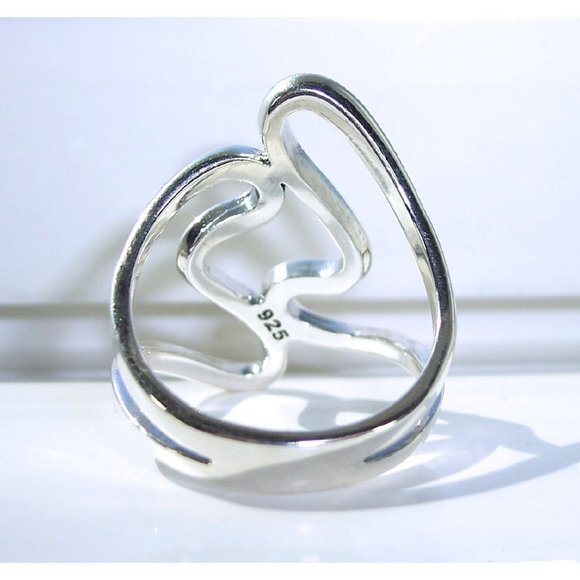 925 STERLING SILVER Modern Curvy Marcasite Statement Ring - Picture 10 of 16